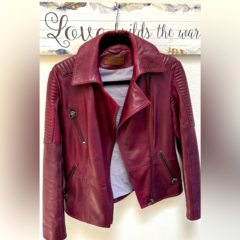 DESA Leather Burgundy Motto Jacket